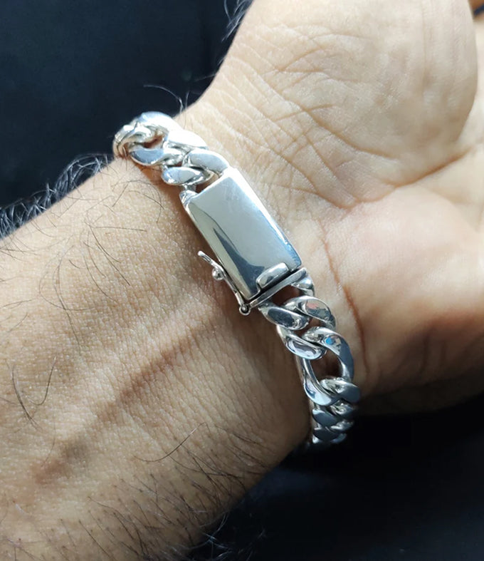 Handmade 999 Pure Silver Figaro Chain Bracelet - 8mm