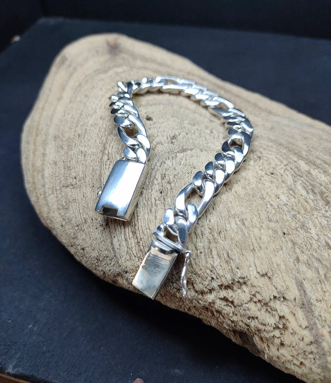 Handmade 999 Pure Silver Figaro Chain Bracelet - 8mm