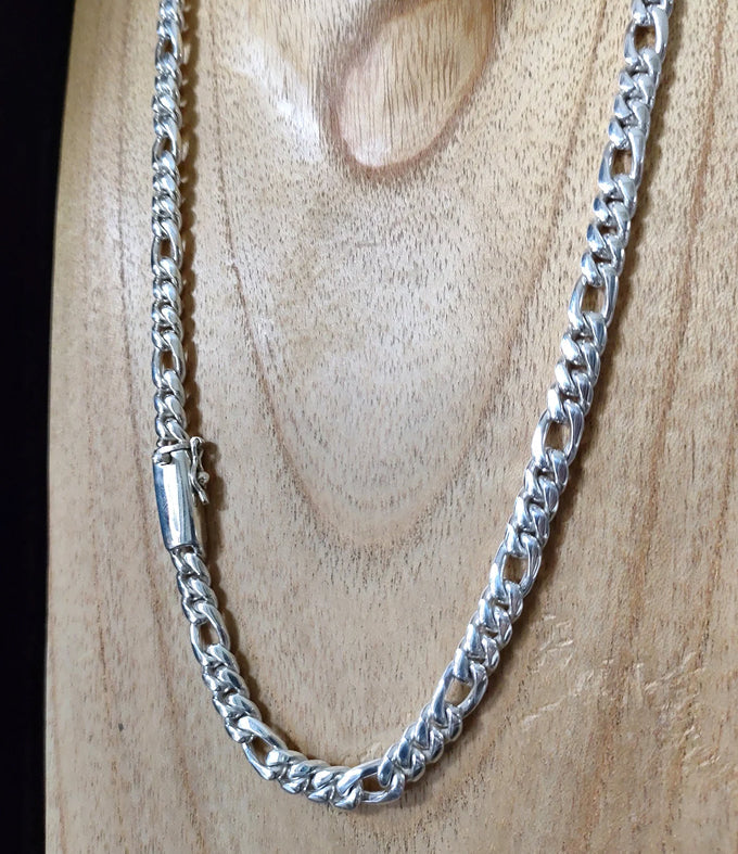 Handmade 999 Pure Silver Figaro Chain Bracelet - 8mm