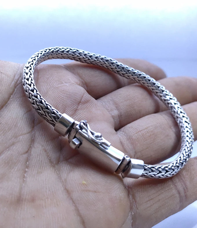 Balinese 999 silver bracelet, Foxtail chain, Personalized bracelet, Handmade jewelry.