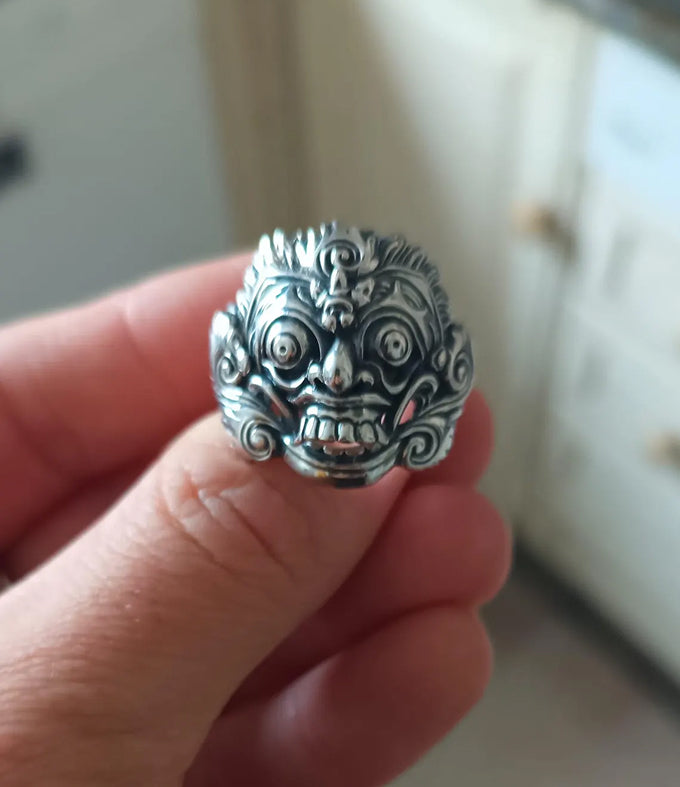 Mens silver ring, Mahakala ring silver, Handmade jewelry, Demon protection Ring.