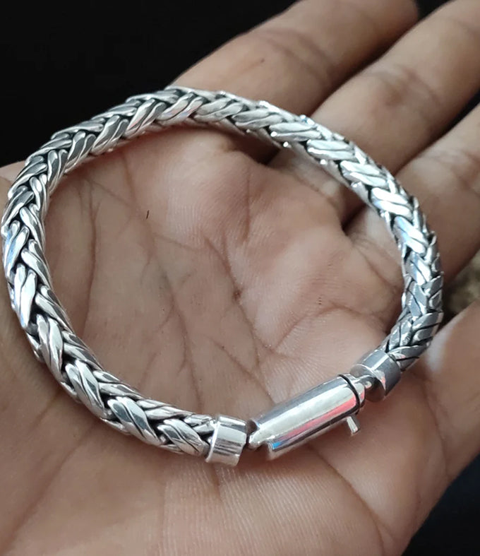 Men's 999 Solid Silver, Foxtail Chain Bracelet