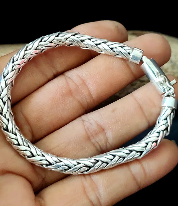 Men's 999 Solid Silver, Foxtail Chain Bracelet