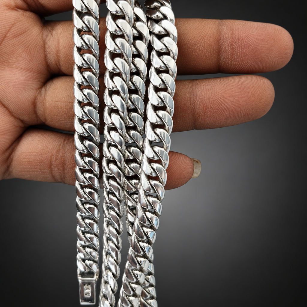 Men's 8mm Heavy 999 Pure Silver Curb Chain Necklace