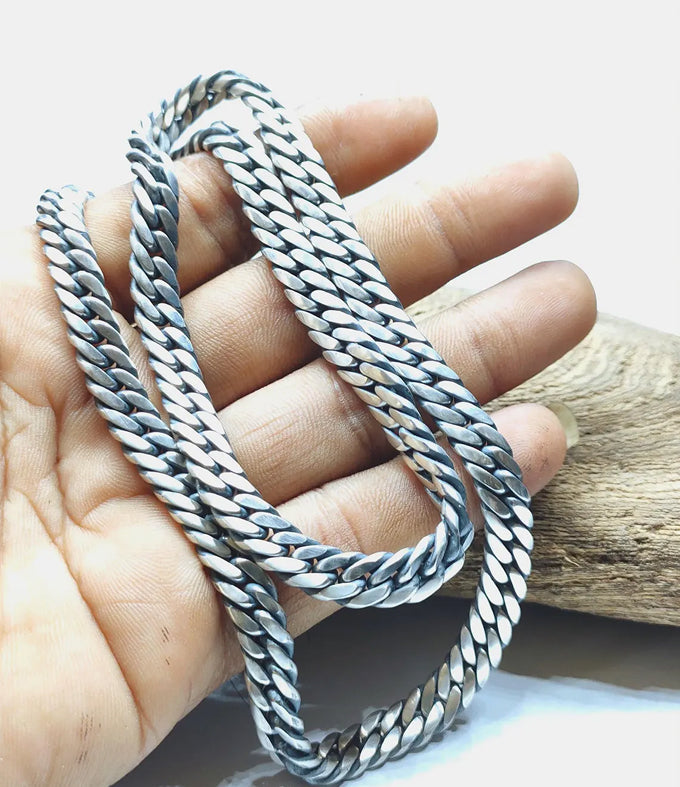 Handcrafted 999 Silver Curb Chain Necklace - 8mm, Men's Jewelry