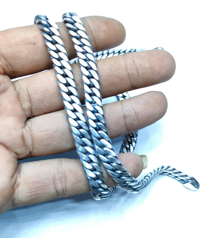 Handcrafted 999 Silver Curb Chain Necklace - 8mm, Men's Jewelry