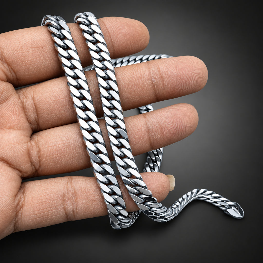 Handcrafted Men's 8mm Heavy 999 Pure Silver Curb Chain Necklace