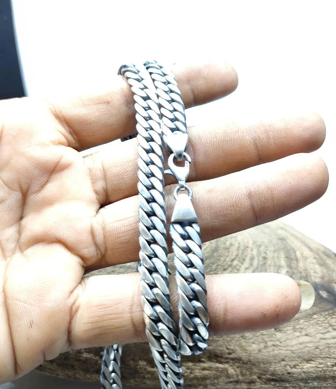 Handcrafted 999 Silver Curb Chain Necklace - 8mm, Men's Jewelry