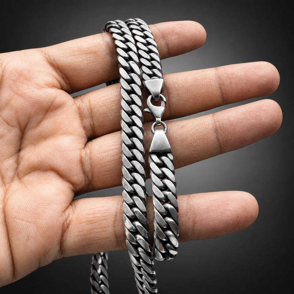 Handcrafted Men's 8mm Heavy 999 Pure Silver Curb Chain Necklace