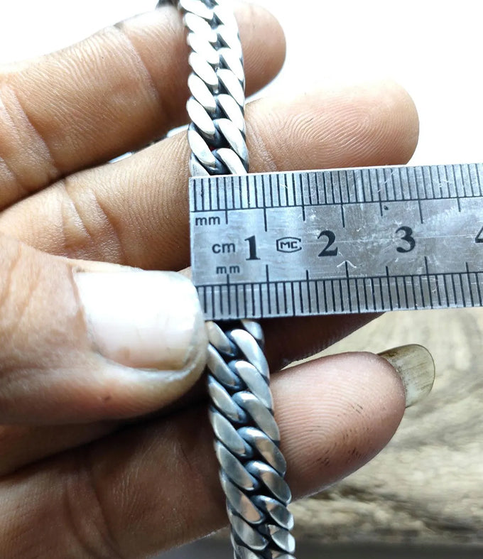 Handcrafted 999 Silver Curb Chain Necklace - 8mm, Men's Jewelry