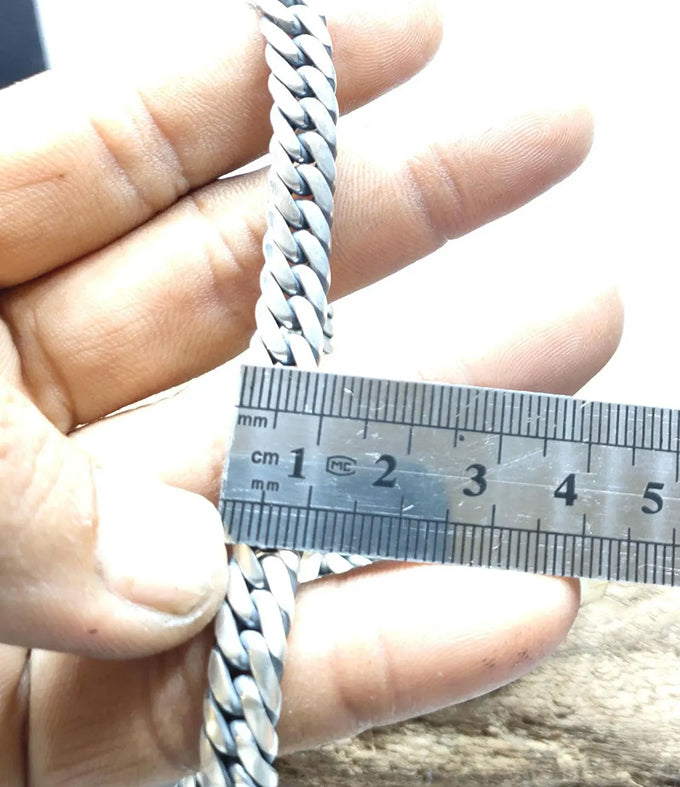 Handcrafted 999 Silver Curb Chain Necklace - 8mm, Men's Jewelry