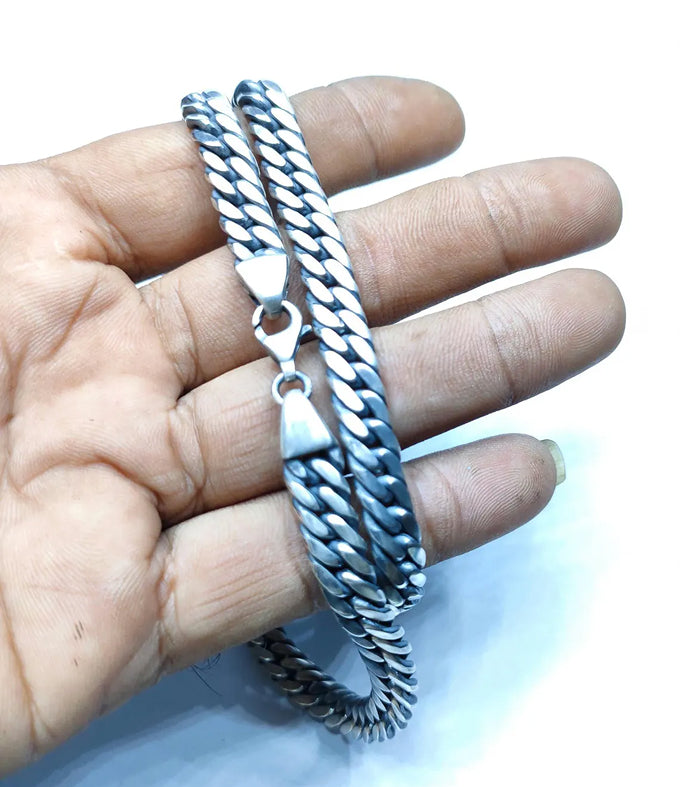 Handcrafted 999 Silver Curb Chain Necklace - 8mm, Men's Jewelry