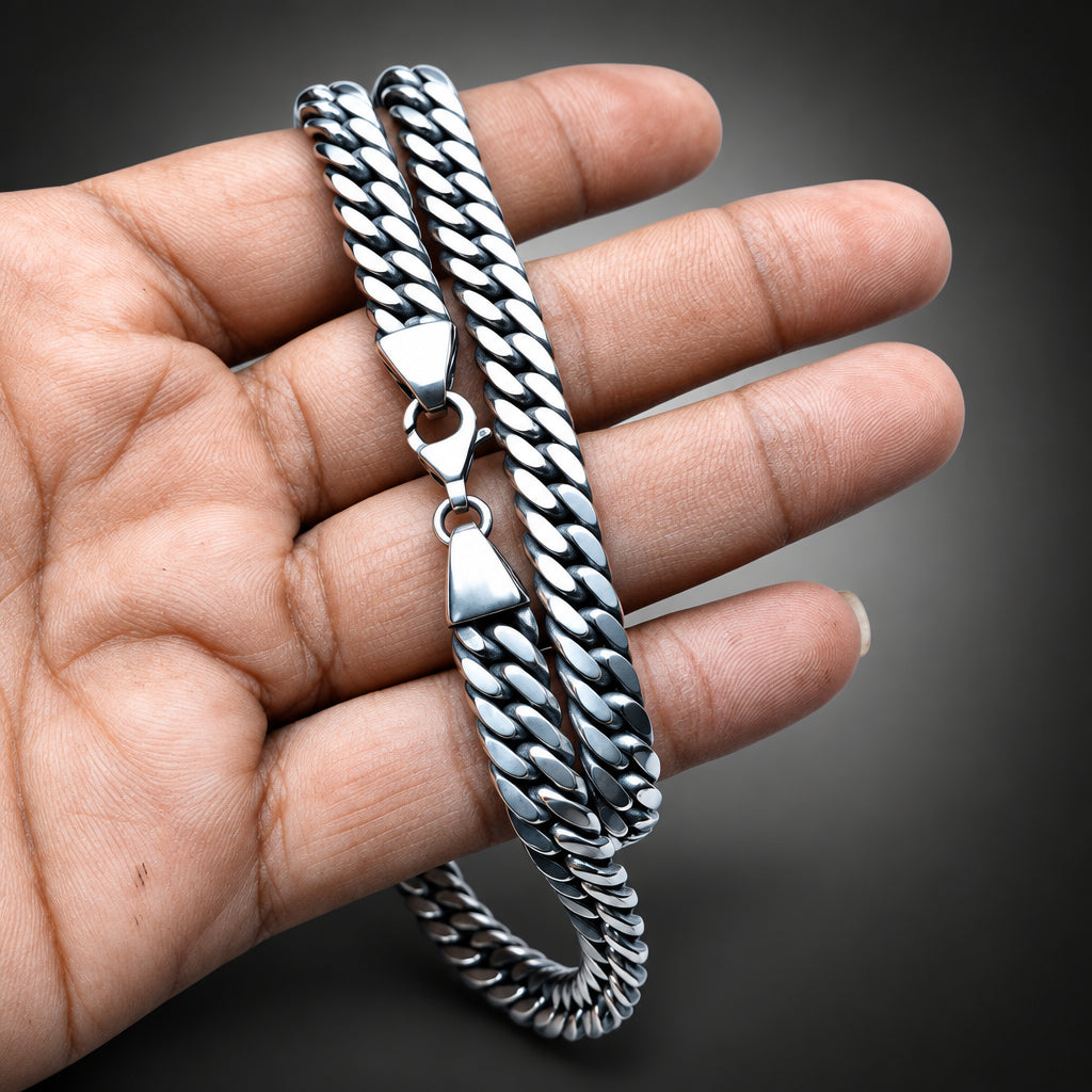 Handcrafted Men's 8mm Heavy 999 Pure Silver Curb Chain Necklace