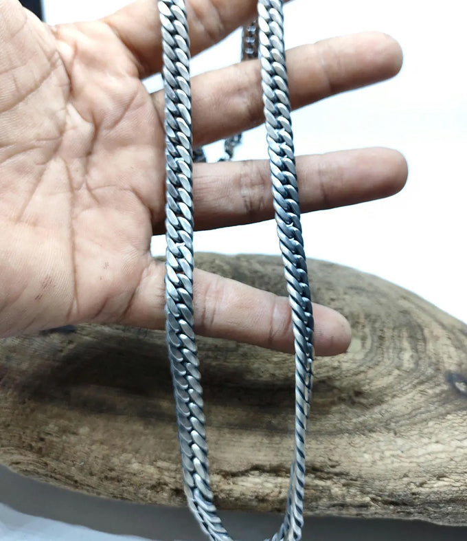 Handcrafted 999 Silver Curb Chain Necklace - 8mm, Men's Jewelry