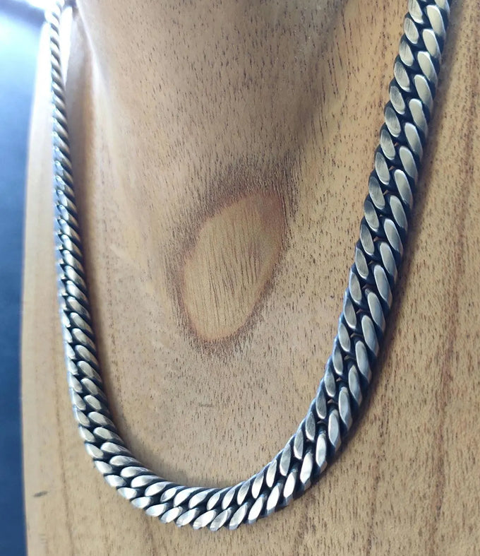 Handcrafted 999 Silver Curb Chain Necklace - 8mm, Men's Jewelry