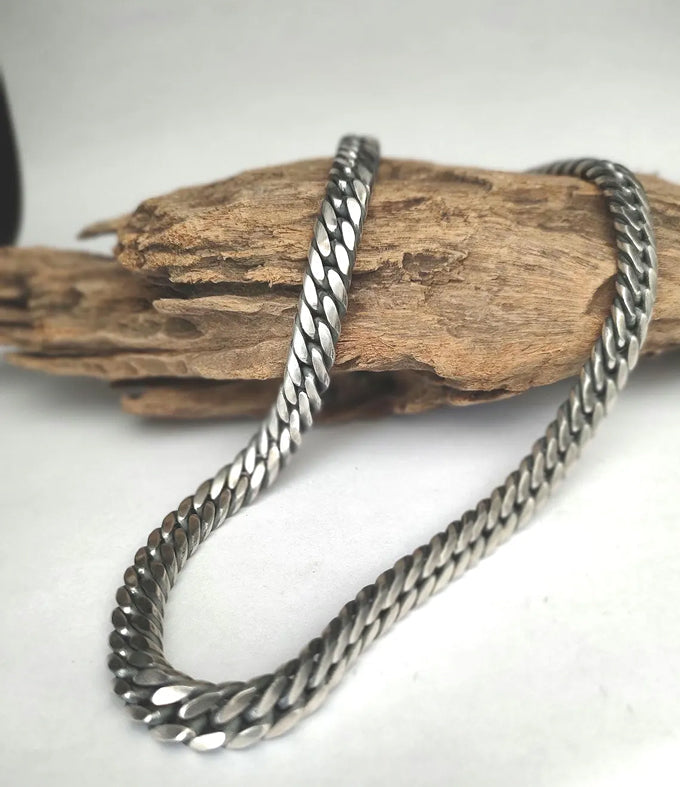 Handcrafted 999 Silver Curb Chain Necklace - 8mm, Men's Jewelry