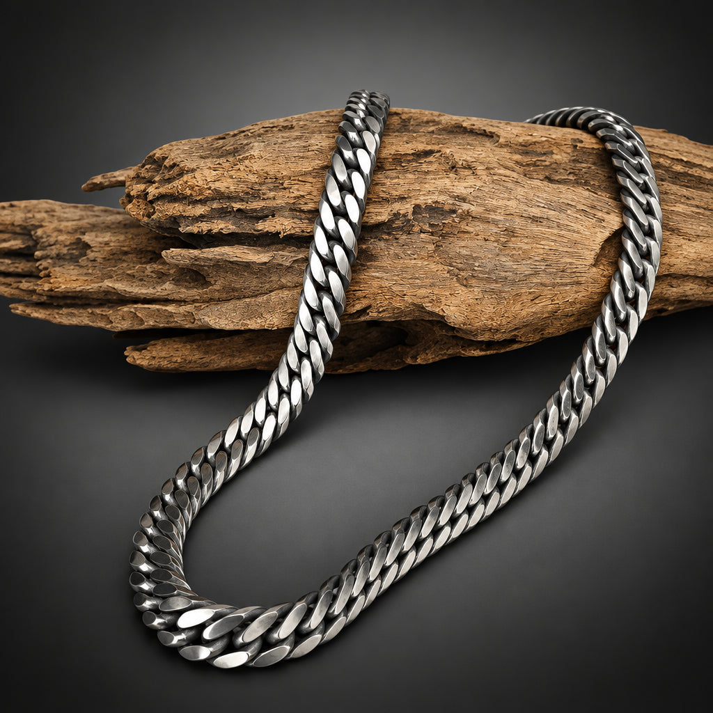 Handcrafted Men's 8mm Heavy 999 Pure Silver Curb Chain Necklace