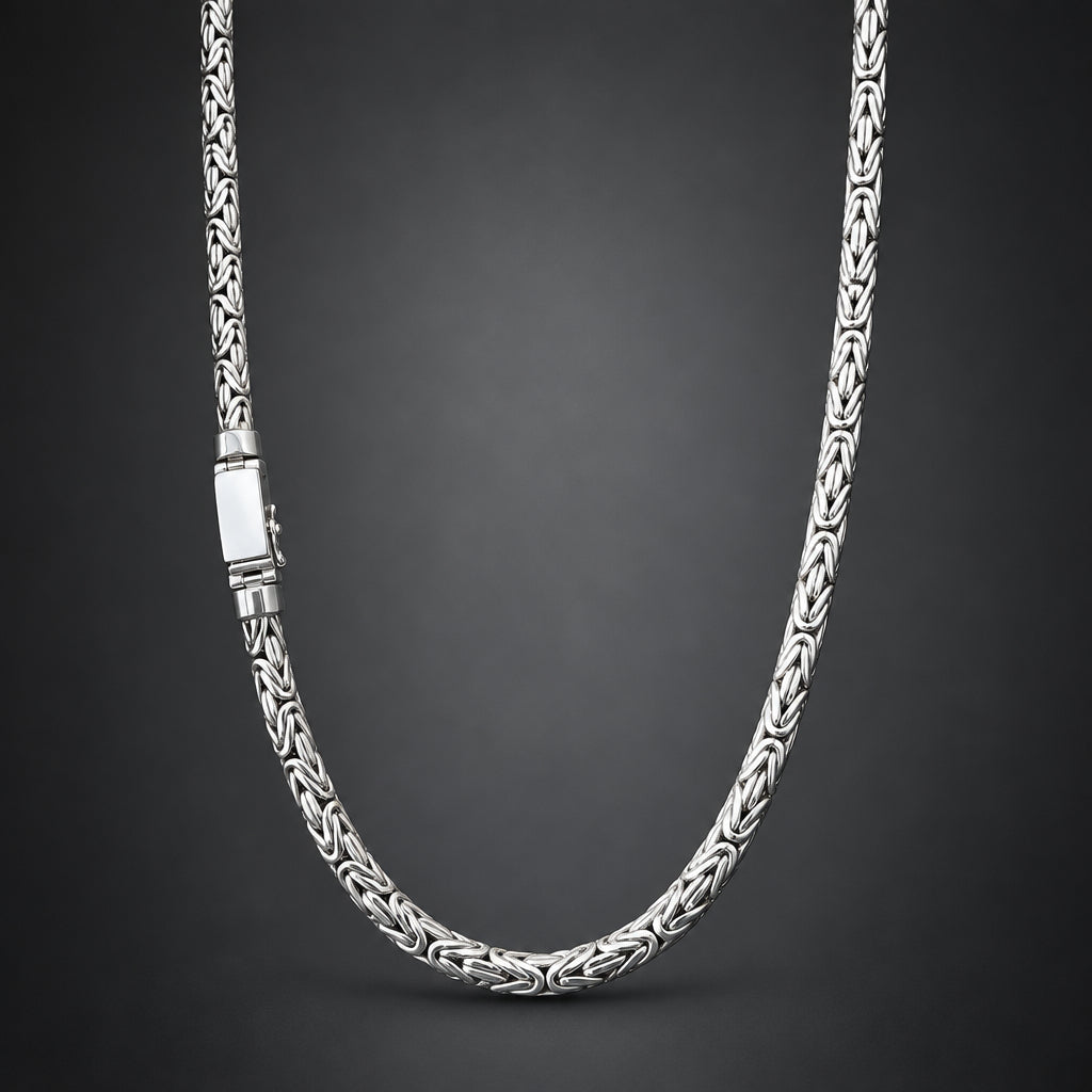 Men's 6mm 999 Pure Silver Byzantine Chain Necklace