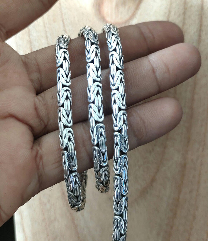 Men's silver chains, Byzantine chain necklace, Bali Handmade jewelry.