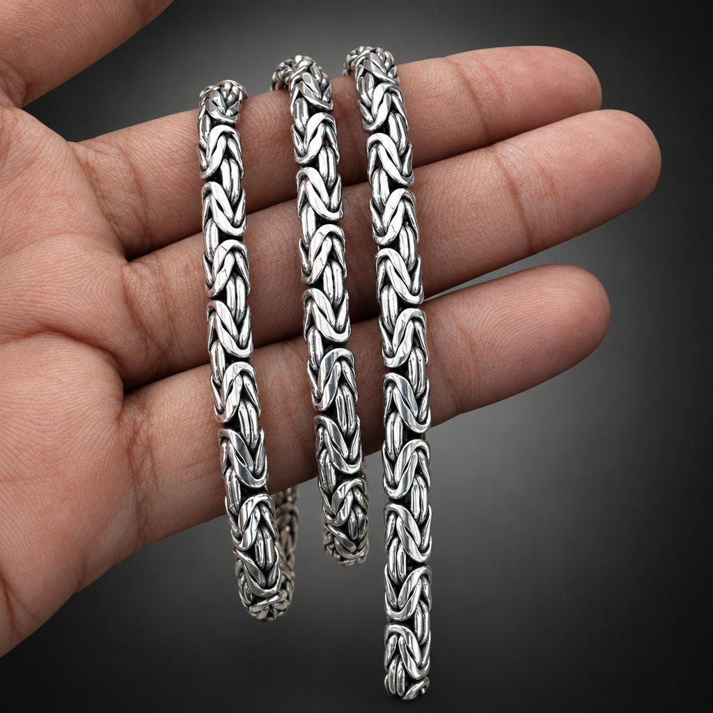 Men's 6mm 999 Pure Silver Byzantine Chain Necklace