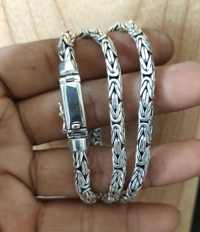 Men's silver chains, Byzantine chain necklace, Bali Handmade jewelry.