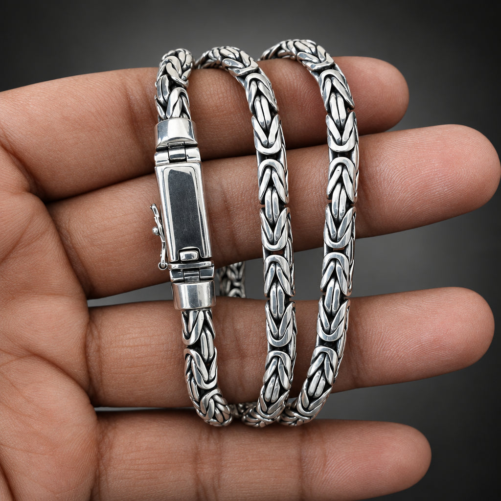Men's 6mm 999 Pure Silver Byzantine Chain Necklace