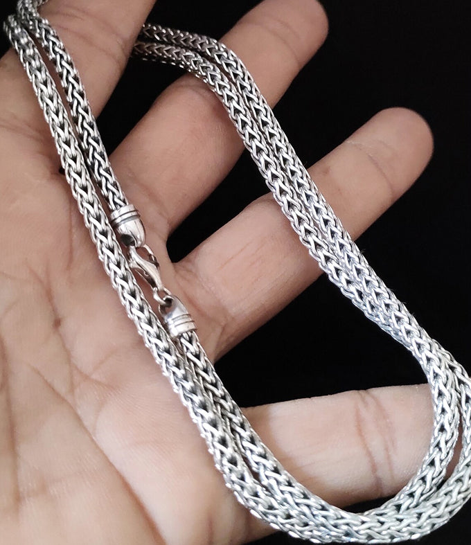 Men's 999 Pure Silver Braid Chain Necklace - Bali Handmade