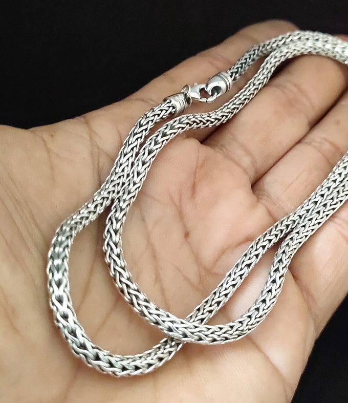 Men's 999 Pure Silver Braid Chain Necklace - Bali Handmade