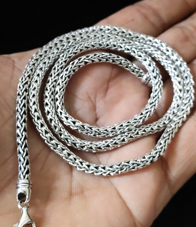 Men's 999 Pure Silver Braid Chain Necklace - Bali Handmade
