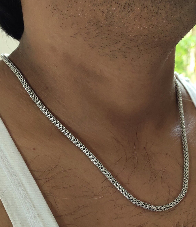 Men's 999 Pure Silver Braid Chain Necklace - Bali Handmade