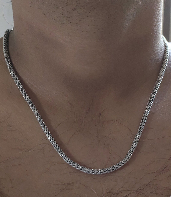 Men's 999 Pure Silver Braid Chain Necklace - Bali Handmade