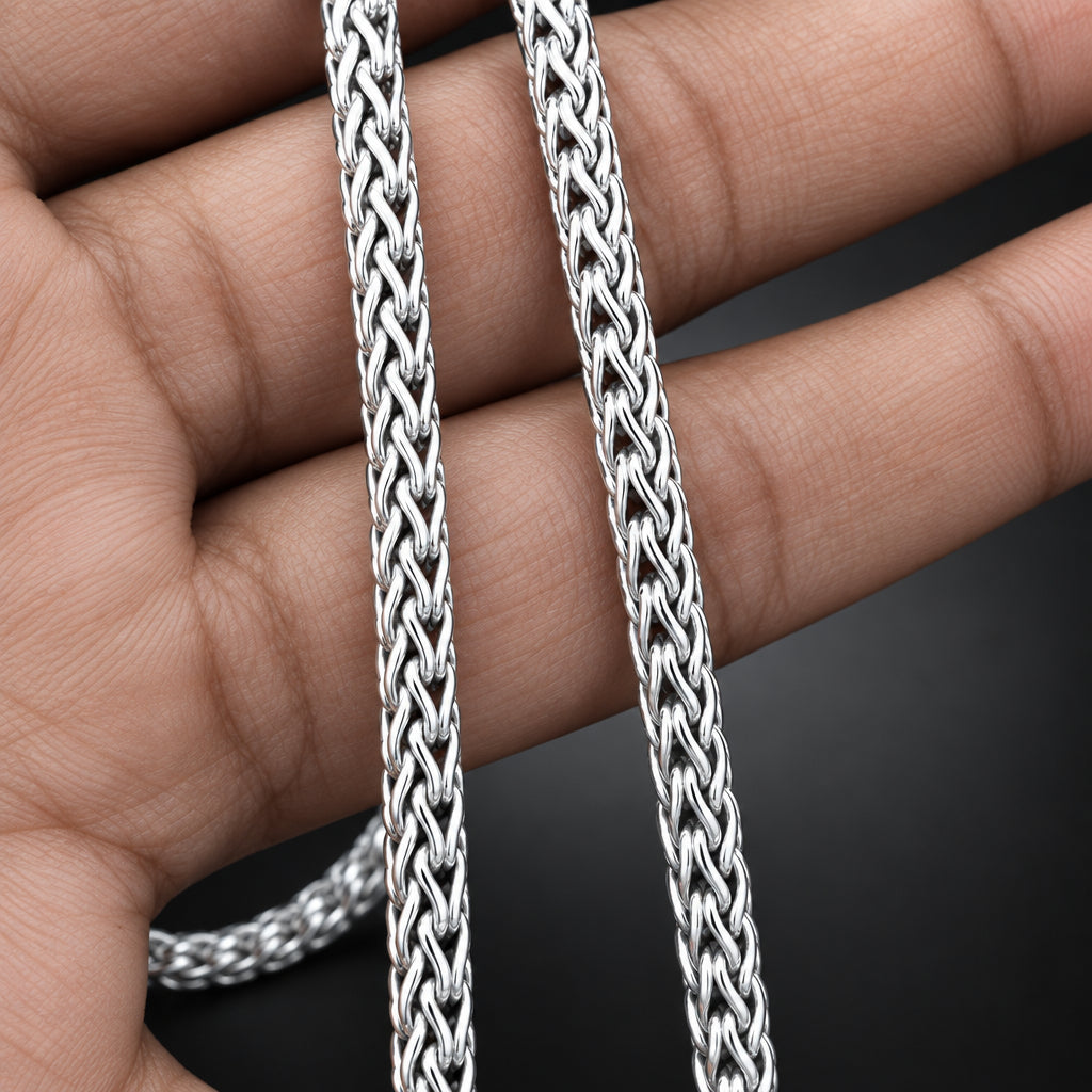 Men's 4mm 999 Pure Silver Braid Chain Necklace