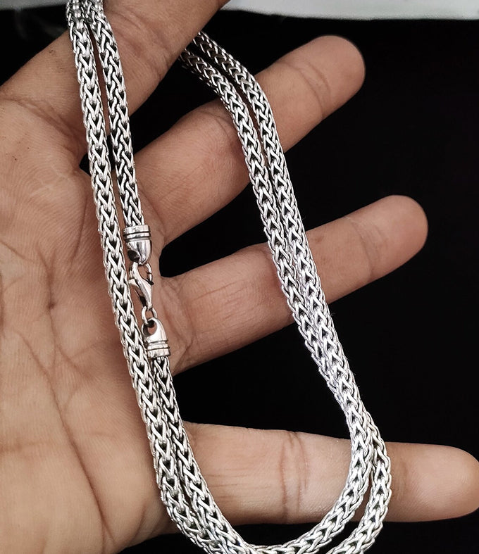 Men's 999 Pure Silver Braid Chain Necklace - Bali Handmade