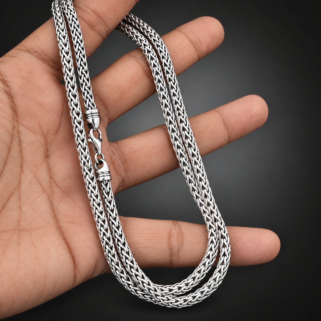 Men's 4mm 999 Pure Silver Braid Chain Necklace
