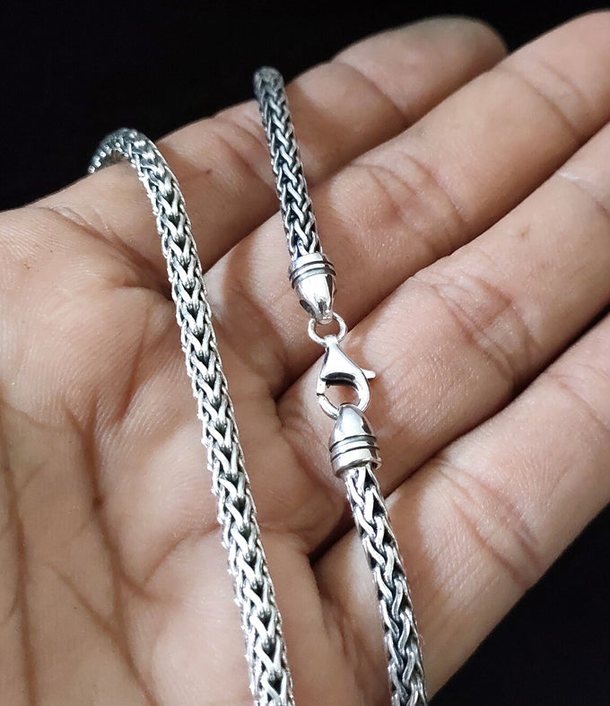 Men's 999 Pure Silver Braid Chain Necklace - Bali Handmade