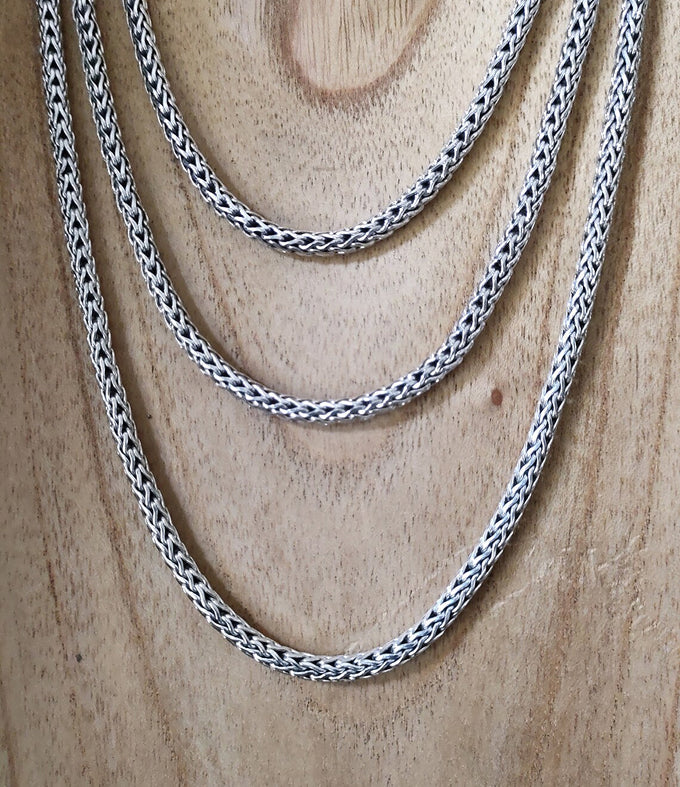 Men's 999 Pure Silver Braid Chain Necklace - Bali Handmade