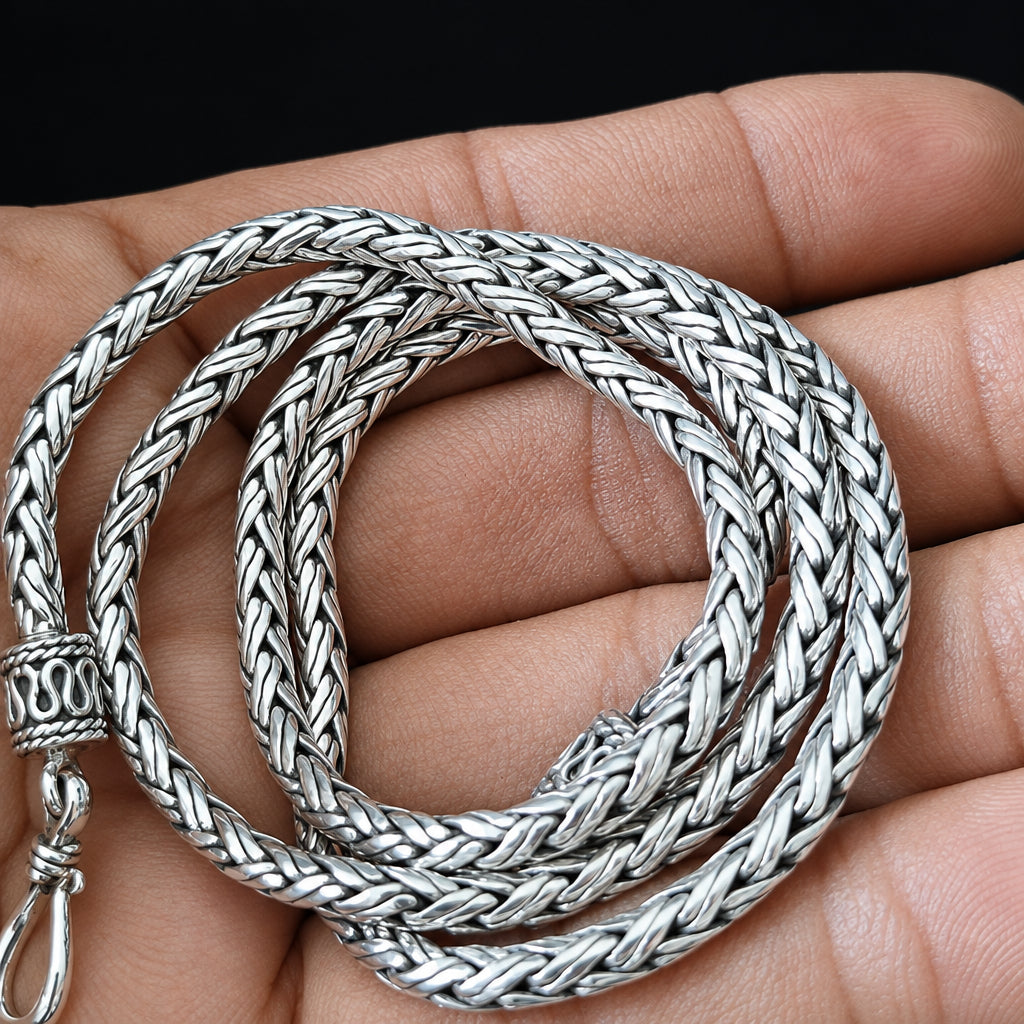 Handcrafted Men's 3mm 999 Pure Silver Foxtail Chain Necklace