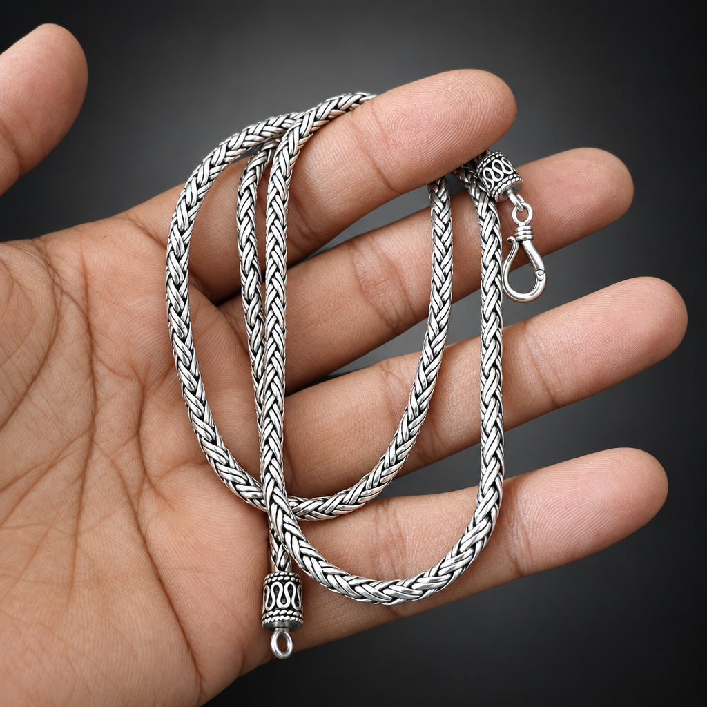Handcrafted Men's 3mm 999 Pure Silver Foxtail Chain Necklace