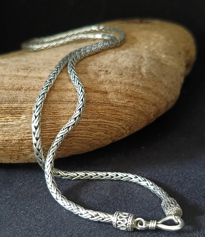 3mm 999 Solid Silver Foxtail Chain, Bali Silver Necklace