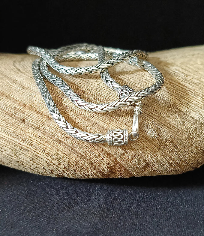 3mm 999 Solid Silver Foxtail Chain, Bali Silver Necklace