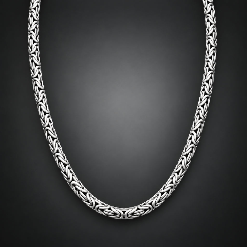Men’s 999 Fine Silver Byzantine Chain Necklace, 6mm Handmade