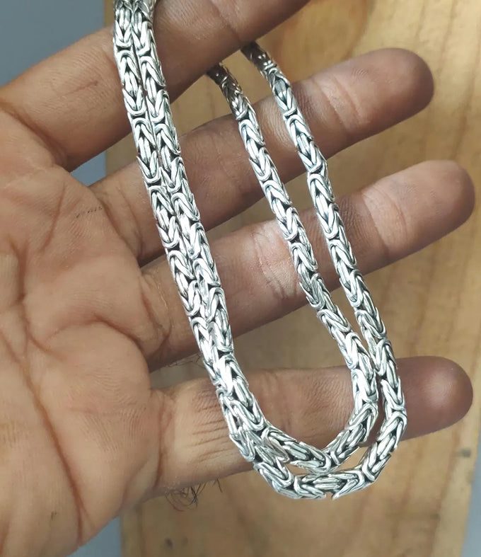 999 Pure Silver Byzantine Chain Necklace - Handmade Bali Silver, Men's Jewelry