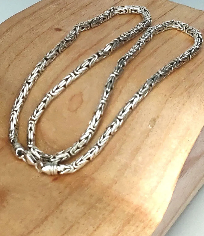 999 Pure Silver Byzantine Chain Necklace - Handmade Bali Silver, Men's Jewelry