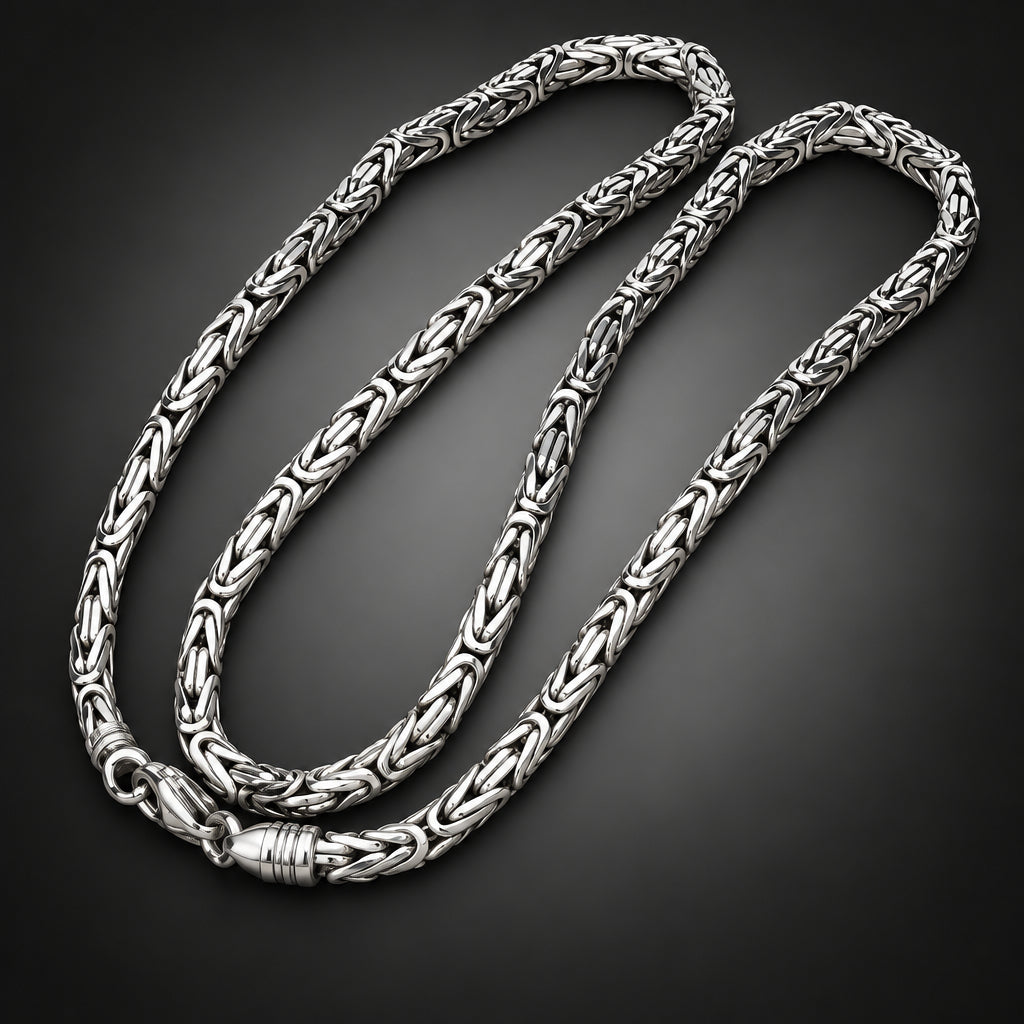 Men’s 999 Pure Silver Byzantine Chain Necklace, 4mm Handmade in Bali