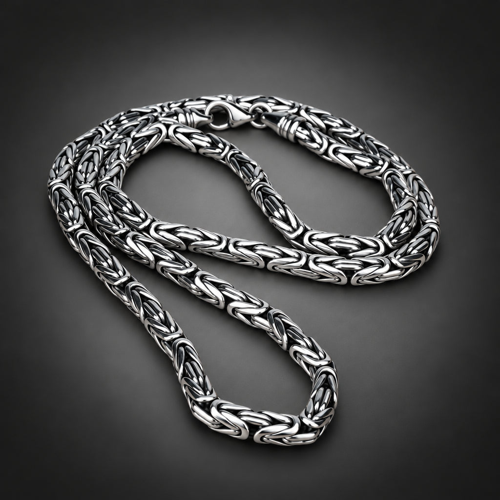 Men’s 999 Pure Silver Byzantine Chain Necklace, 4mm Handmade in Bali