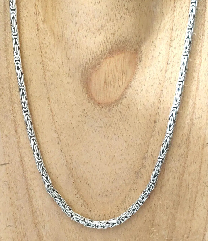 999 Pure Silver Byzantine Chain Necklace - Handmade Bali Silver, Men's Jewelry