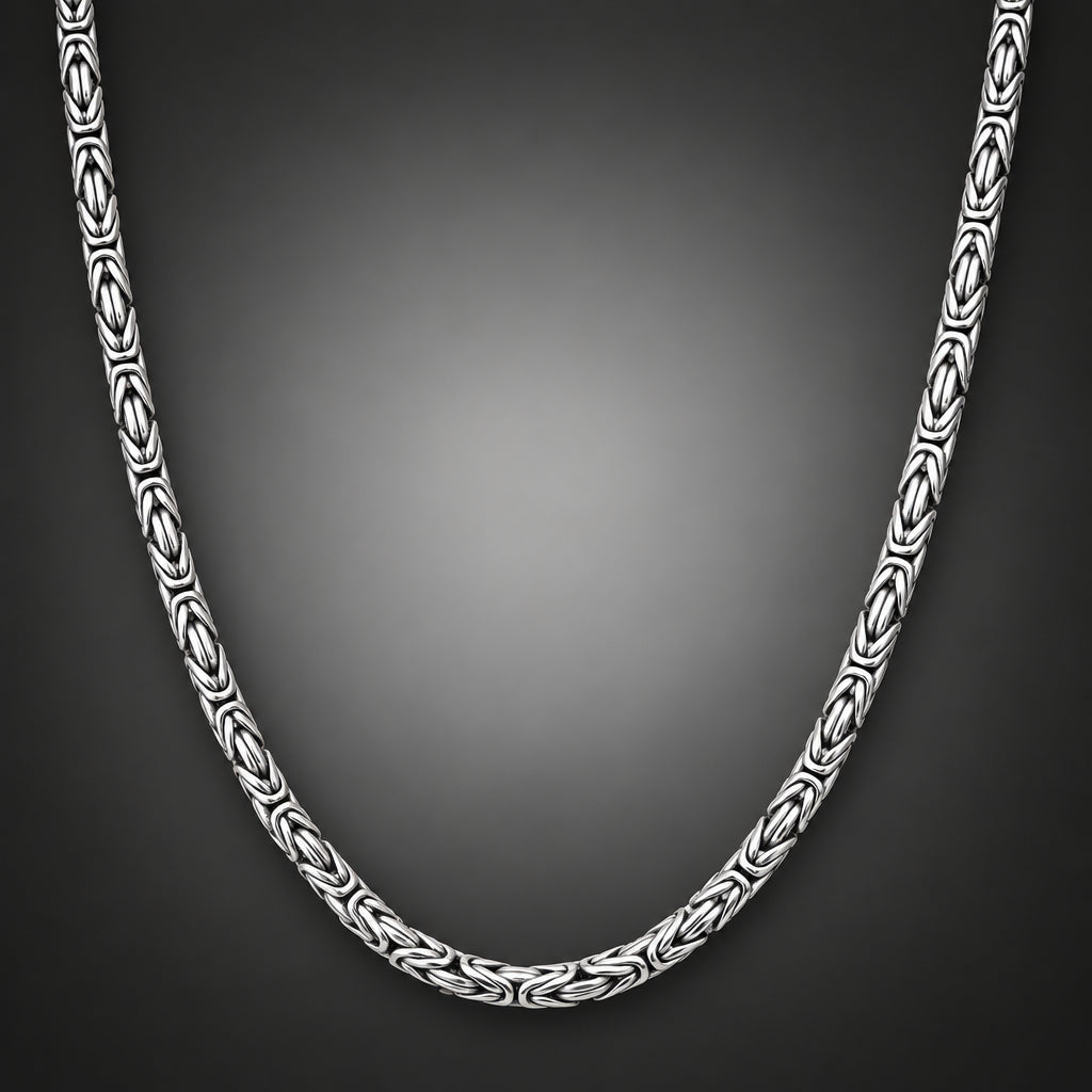 Men’s 999 Pure Silver Byzantine Chain Necklace, 4mm Handmade in Bali