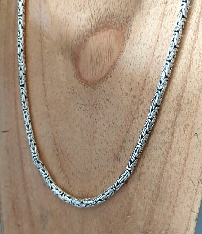 999 Pure Silver Byzantine Chain Necklace - Handmade Bali Silver, Men's Jewelry