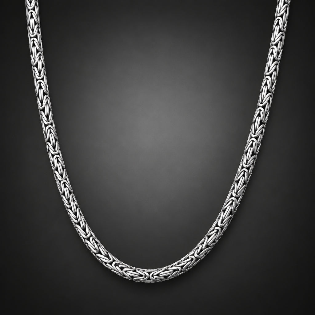 Men’s 999 Pure Silver Byzantine Chain Necklace, 4mm Handmade in Bali