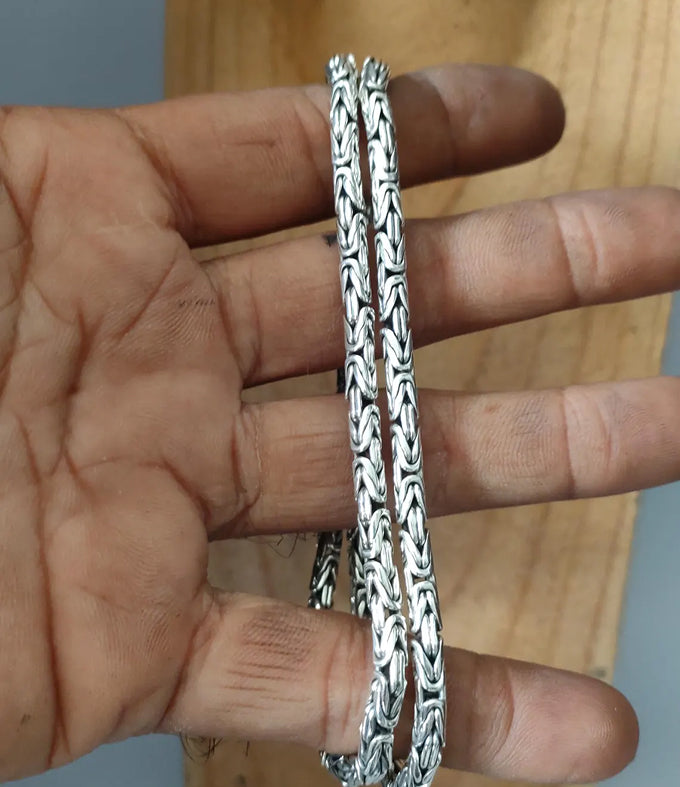 999 Pure Silver Byzantine Chain Necklace - Handmade Bali Silver, Men's Jewelry